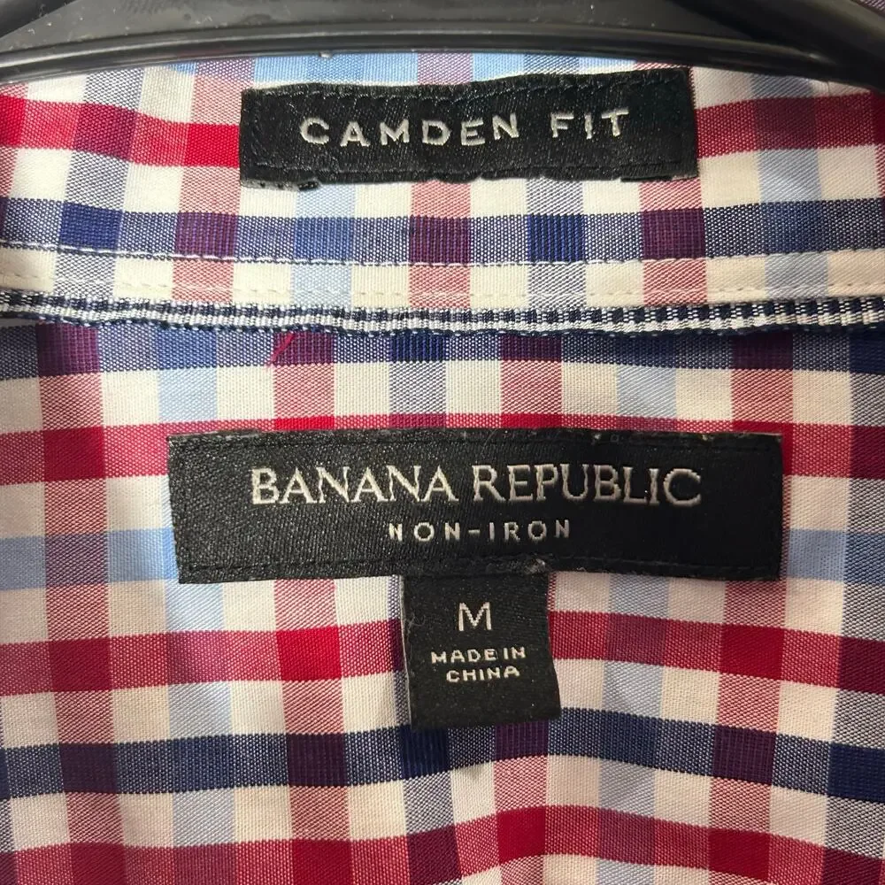 Banana Republic Shirt Mens M Red Blue White Long Sleeve Non‎ Iron Camden Fit